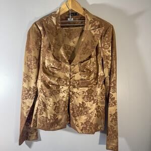 Vintage Y2K Ruby Rox Gold Metallic Floral Jacquard Skirt Suit Set